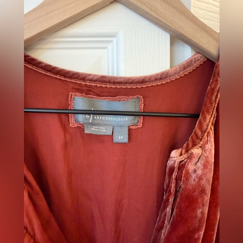 Anthropologie Velvet Maxi Dress in Deep Rust/Raspberry color small petite - Picture 5 of 10
